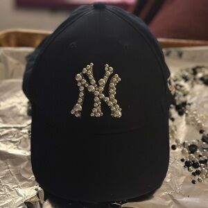 Custom kids NY yankee MLB hand studded silver hat